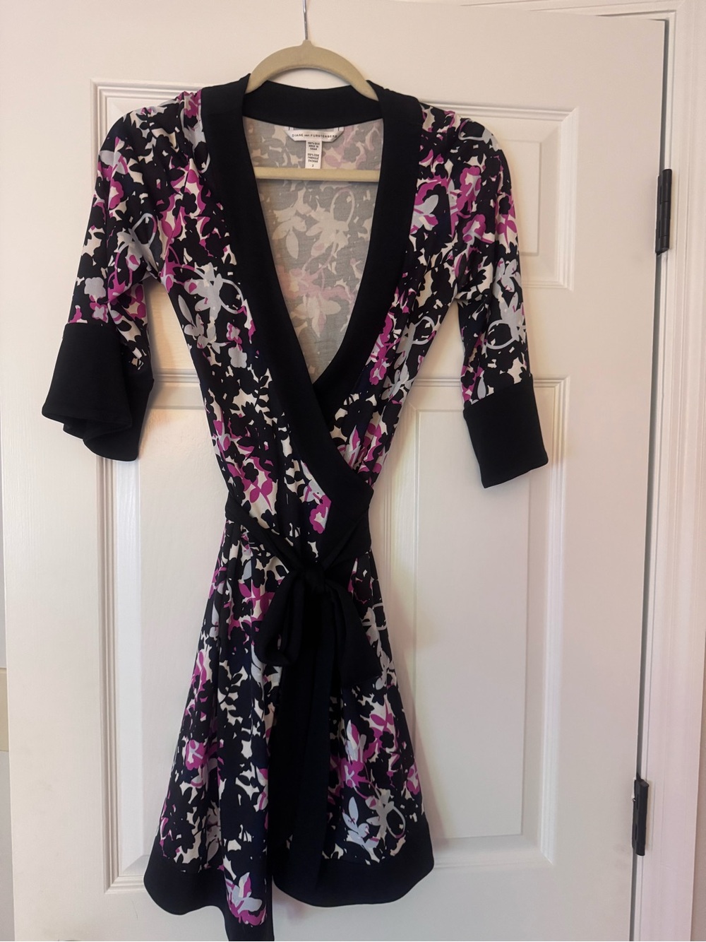 Diane von Furstenberg Silk Dress in Black, Pink and Cream Floral
